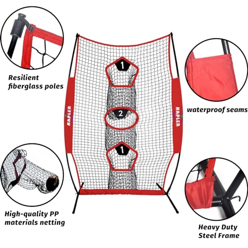 Kapler Football Throwing Net - 5X7 FT Portable 3 Target Pocket Passing Trainer with Football Tee Stand - Quarterback Accuracy Improving for Youth and Adults Backyard Drills