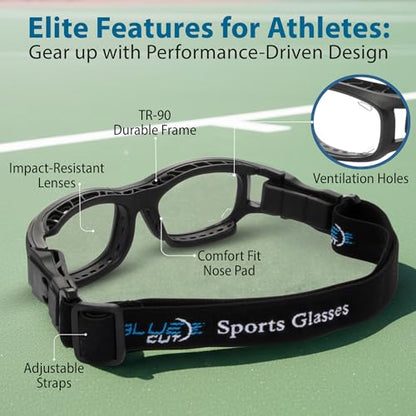 BLUE CUT Youth/Teen Sports Goggles for Basketball Soccer & Pickleball-Protective Eyewear for Boys&Girls - color: Black