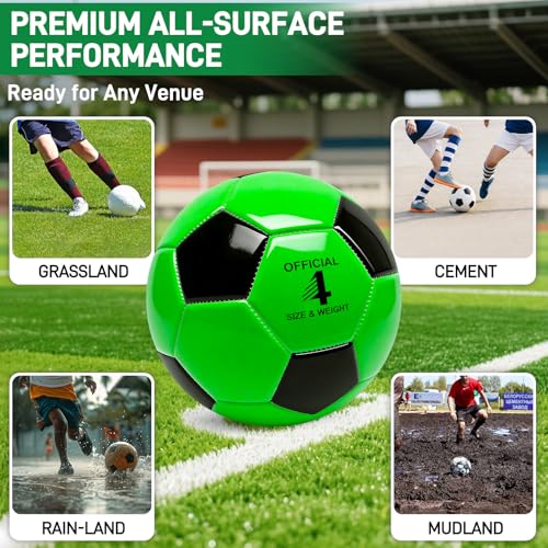 4 Pack Soccer Balls Size 5/4/3 Bulk with Pump, Carry Net, Needles - Pelota De Futbol Official Size Training Practice & Match Ball - Ideal Soccer & Birthday Gift - color: Color-Black, size: Size 4
