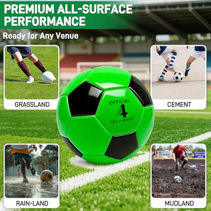 4 Pack Soccer Balls Size 5/4/3 Bulk with Pump, Carry Net, Needles - Pelota De Futbol Official Size Training Practice & Match Ball - Ideal Soccer & Birthday Gift - color: Color-Black, size: Size 4