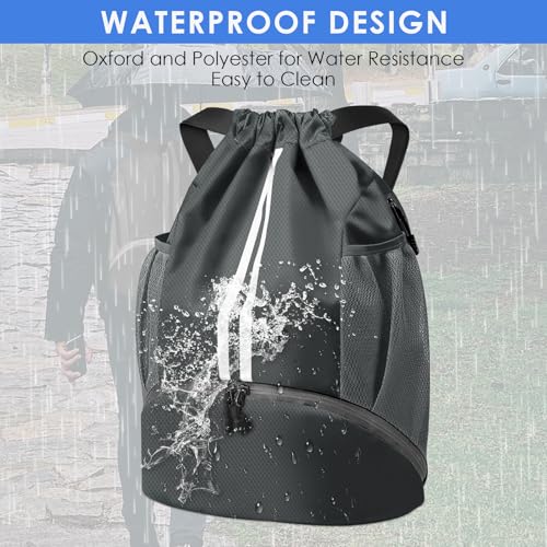 BROTOU Soccer Bags, Football Backpack, Volleyball Bag, Drawstring Backpack with Ball and Shoe Compartment, Football bags for Equipment Swim Gym Bag - color: Dark Gray