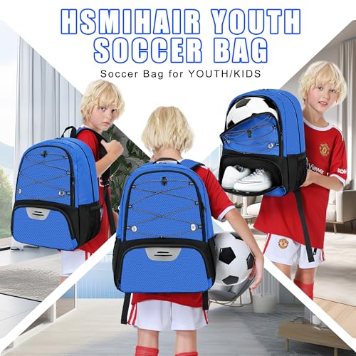 Hsmihair Youth Soccer Bag-Soccer Backpack&Backpack for Football Basketball,with Ball Compartment Separate Cleat Package - color: DeepBlue