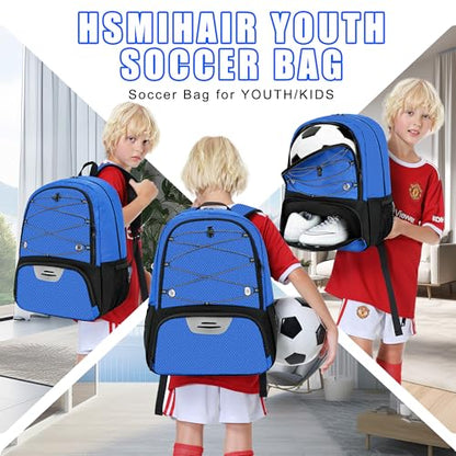 Hsmihair Youth Soccer Bag-Soccer Backpack&Backpack for Football Basketball,with Ball Compartment Separate Cleat Package - color: DeepBlue