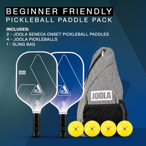 JOOLA Seneca Onset Pickleball Paddles Set of 2 - Includes: 2 Pickleball Paddles, 4 Balls & Sling Bag - Lightweight USAPA Approved Sand Blasted Surface Paddle for Increased Spin, NFC Chip Enabled