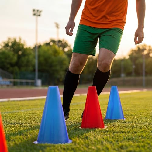 Hoteam 30 Pieces 9 Inch Traffic Cones Plastic Sport Agility Training Safety Cones Soccer Practice Equipment for Basketball Football Drills Exercise, Outdoor Activity and Events - color: Red,Blue