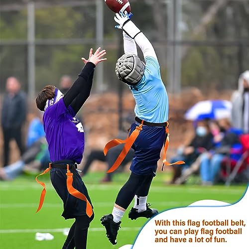 Hungdao 10/12 Players Flag Football Belts and Flags Adjustable Football Belts for Kids Teens Adults Team Training Sport Event - color: Orange
