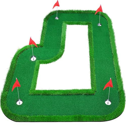 Modular Interlocking Golf Putting Green, 5 x 9.5 ft Golf Practice Putting Mat Professional Golf Training Mat with 5 Flags 3 Movable Cups 6 Golf Balls, for Indoor Outdoor Backyard Home Office