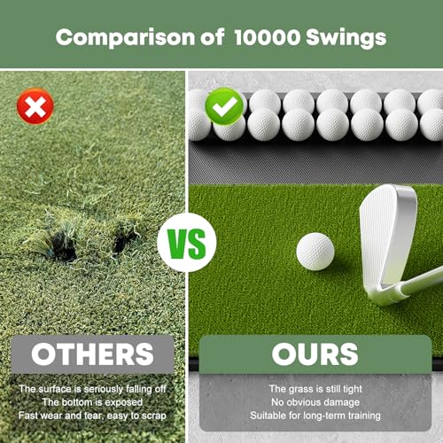 Integrated Golf Mat with Ball Tray, Small Thickening Golf Mats Practice Outdoor & Indoor, Artificial Grass with Anti-Slip Rubber Bottom Mat for Driving, Chipping Swing