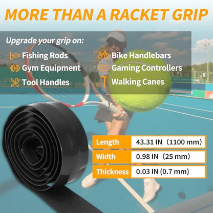 2 Pcs Tennis Racket Grip Tape, Dry Tennis Overgrip Tape, Anti-Slip Absorbent Grip, Racket Overgrip Tape - color: Black, size: Textured-43.3"x1"x0.03"