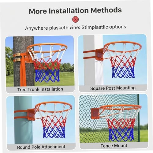 Basketball Hoop Wall Mount 18" Basketball Rim Replacement, Heavy Duty Wall Mount Hoop with Dual Spring Shock Absorption, Easy No-Drill & Drill Installation for Outdoor Indoor Use