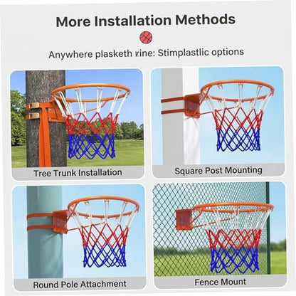 Basketball Hoop Wall Mount 18" Basketball Rim Replacement, Heavy Duty Wall Mount Hoop with Dual Spring Shock Absorption, Easy No-Drill & Drill Installation for Outdoor Indoor Use