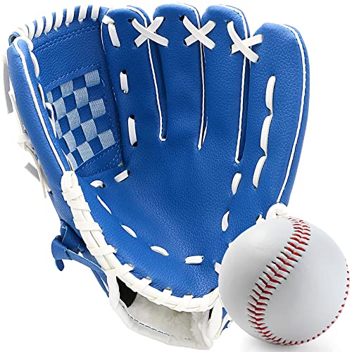 Baseball Glove,Baseball Softball Mitt with Ball for Kids Youth Adults Training and Beginner,Right Hand Throw,Left Hand Glove - color: Sky Blue, size: 12.5"