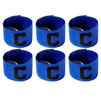 6 Pieces Elastic Soccer Captain Armband Adjustable Football Basketball Player Bands for Adult Youth - color: Blue