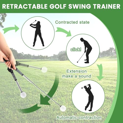 Retractable Golf Swing Trainer, Golf Grip Trainer with Arm Band for Right-Handed Golfers, Training Aid for Grip Correction, Click Feedback & Arm Connection, Indoor & Outdoor