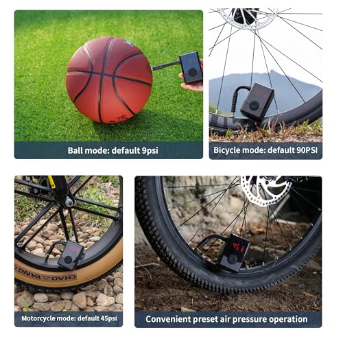 Electric Mini Bike Pump with 130PSI Gauge, Portable Bicycle Air Pump with Presta and Schrader Valve, Auto-Stop Fast Inflation Mini Air Pump for E-Bike, MTB, and Road Bike Tires