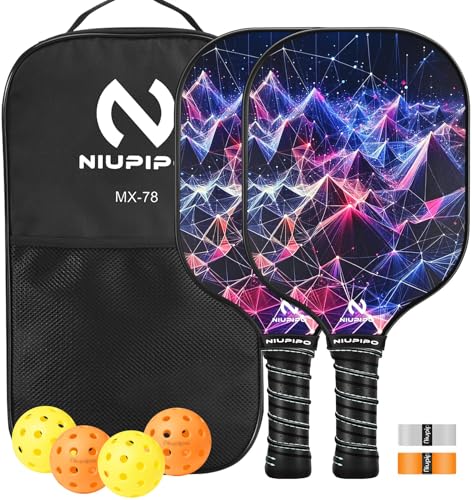 niupipo Pickleball Paddles Set of 2 or 4, USAPA Approved Fiberglass Pickleball Paddle Set with Balls and Bag, Polypropylene Honeycomb Core, Lightweight Pickleball Paddles for Beginners Men Women - color: Purple & Red