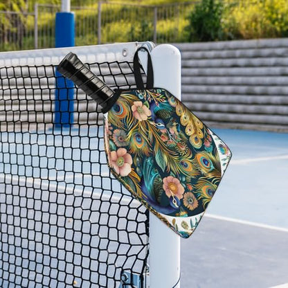 Pickleball Paddle Cover with Pockets and Handle Strap, Racket Sleeve and Ball Holder Organizer, 1 Pcs - color: blue