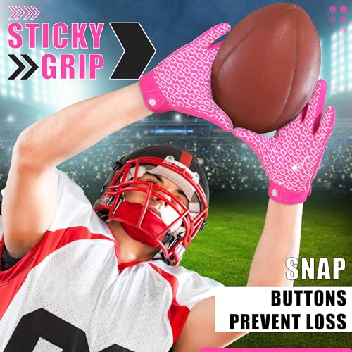 HANDLANDY Youth Football Gloves, Kids Sticky Receiver Gloves,Super Grip Football Glove Best Gift for Boys,Girls - color: Pink and White, size: X-Small-Youth
