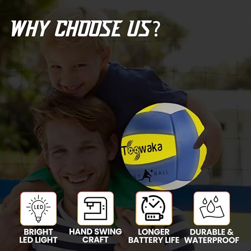 Light up Beach Volleyball,Official Size Glow in the Dark Youth Volleyball, Bright with LED Lights Pre-Installed,Batteries Included