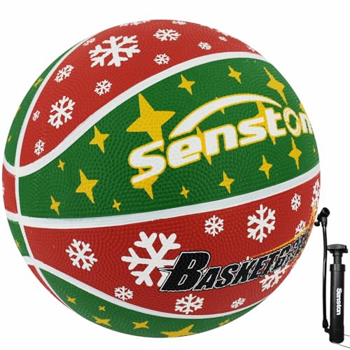 Senston 25.5''/27.5''/29.5'' Outdoor Basketball Ball Excellent Elasticity/Grip Rubber Basketballs with Pump, Durable Size 3/5/7 Outdoor/Indoor Basketball - color: Red, size: 27.5''/Size 5