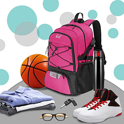 WOLT Basketball Backpack Large Sports Bag with Separate Ball Holder & Shoes Compartment, Best for Basketball, Soccer,Gym - color: Pink
