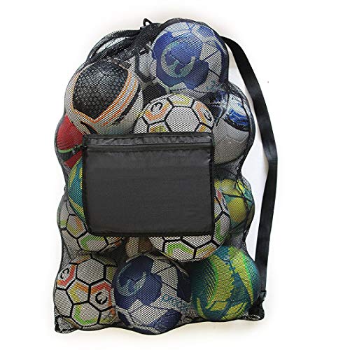 Greenery-GRE Extra Large Mesh Equipment Bag Adjustable Strap Drawstring Heavy Duty Hold 15 Soccer Balls Netball Basketball Football Bags Sports Duffel - color: E, Size: 40*29 inch, For Ball up to 15 pcs, With Side Pocket