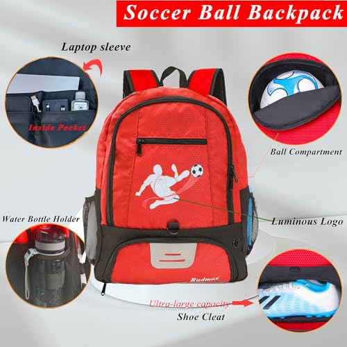Soccer Ball Bag-Backpack for Basketball,Volleyball with Cleat Shoes and Ball Compartment for Sports Team,Trainning - color: Brighten Red