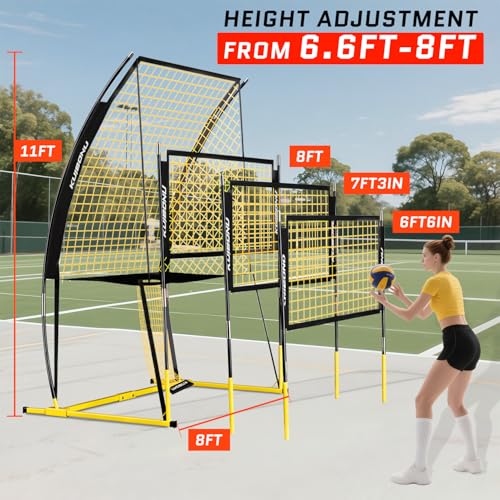 Volleyball Training Net System, Volleyball Training Equipment with Freely Height-Adjustable for Backyard, Volleyball Practice Net for Serving Setting Spiking, Includes Ball Kit and Carry Bag - color: Yellow