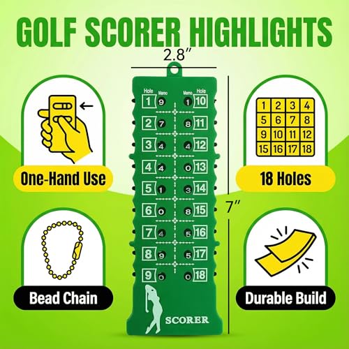 Golf Stroke Counter 18 Hole Bar Scorekeeper with Bead Chain, Green Handheld Tally Slider for Walking Rounds, Simple One-Hand Marking, Pocket Size, 1 Pack