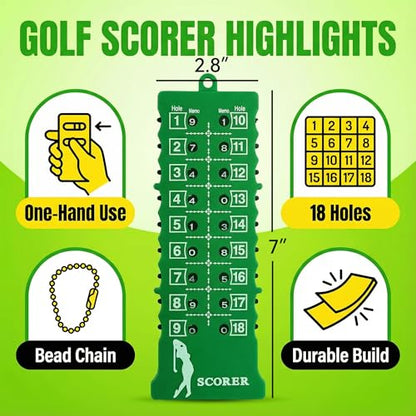 Golf Stroke Counter 18 Hole Bar Scorekeeper with Bead Chain, Green Handheld Tally Slider for Walking Rounds, Simple One-Hand Marking, Pocket Size, 1 Pack