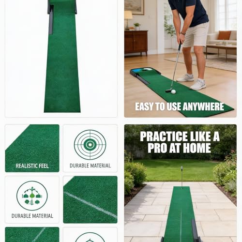 Indoor and Outdoor Golf Practice Putting Green, Portable Home Office Golf Training mat, Includes 6 Double-Layer Golf Practice Balls