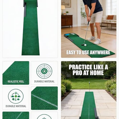 Indoor and Outdoor Golf Practice Putting Green, Portable Home Office Golf Training mat, Includes 6 Double-Layer Golf Practice Balls