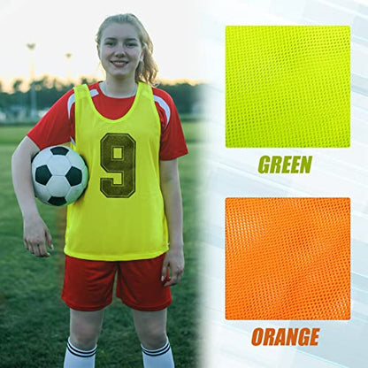 Vabean 24 Pack Nylon Mesh Scrimmage Team Practice Vests Pinnies Jerseys Train Vest for Adult Sport Basketball Soccer Football - color: Orange, Green