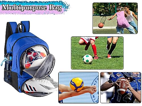 Youth Soccer Bag, Soccer Backpack for Football Volleyball Basketball, Backpack with Ball Compartment and Ball Holder - color: Black