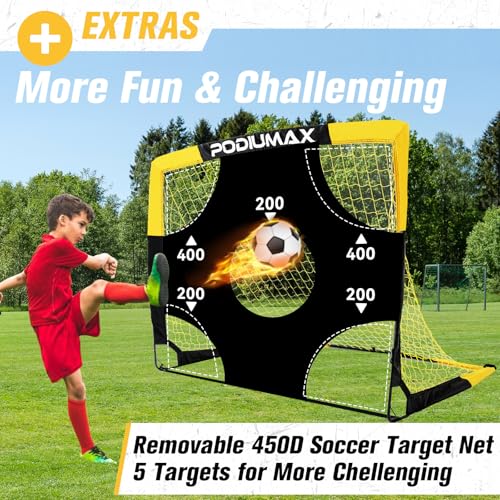 Kids Soccer Goal Set of 2, 4x3ft Pop up Portable Soccer Goals for Backyard, Soccer Net for Kids Age 3 4 5 6 7 8, Toddler Soccer Goal Gift with 1 Ball, 1 Target Net, 10 Cones, 2 Targets