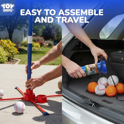 TOY Life 3-in-1 tBall Set for Kids 3-5, Adjustable Toddler T Ball Training Set with Bat, Toddler Baseball Set Semi-Automatic Launcher, Hanging Tee, Soft & Dog Play Balls, Fun Sports Set for Ages 3+