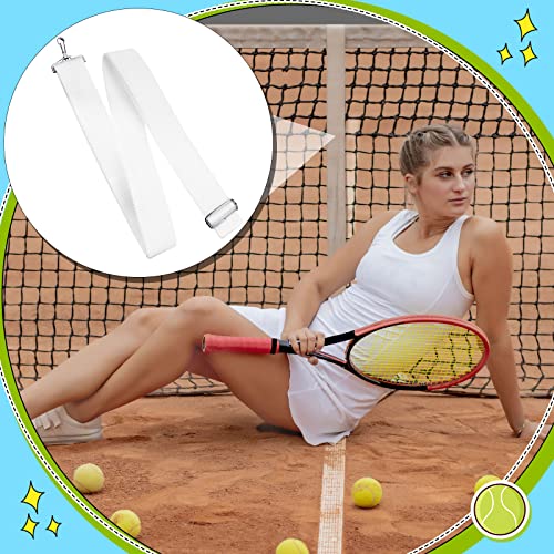 Summer Tennis Net Center Strap Adjustable Height Net Straps Portable Tennis Accessories for Driveway Sports Training Contest Equipment, 39 x 1.96 Inch, White (2 Pieces)