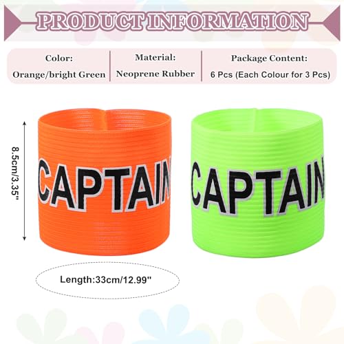 Soccer Captain, Soccer Captain Armbands Elastic Adjustable Leader Armband Sport Protective Arm Badge Band for Adult Football Volleyball Team Training (6 Pack, Orange/Bright Green)