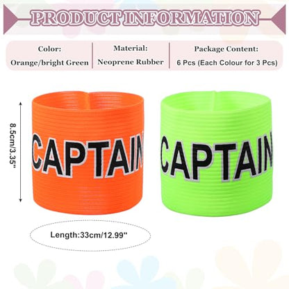 Soccer Captain, Soccer Captain Armbands Elastic Adjustable Leader Armband Sport Protective Arm Badge Band for Adult Football Volleyball Team Training (6 Pack, Orange/Bright Green)