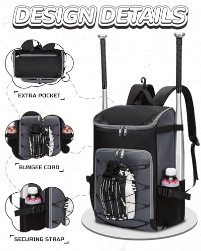 Baseball Softball Gear Bag for Boys Girls Ages 8-12 12-14 14-16 Large Kids Bat Bag Backpack with Ventilated Shoe Compartment Baseball Softball Stuff Supplies for Youth Adult