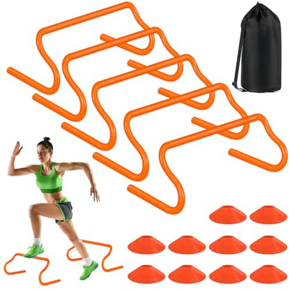 Agility Hurdles Training Equipment - Speed Hurdles and Soccer Cones with Carrying Bag for Soccer, Football, and Track Drills, Ideal for Athletes Speed and Agility Training - style: 5 PCS
