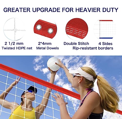 Professional Volleyball Net Outdoor Heavy Duty with Aircraft Steel Cable, Upgraded Weather Resistance, Tear-Resistant Frame, 32x3FT Portable Volleyball Net for Indoor Outdoor Sports