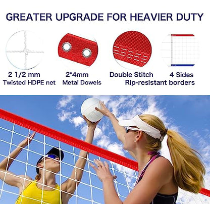 Professional Volleyball Net Outdoor Heavy Duty with Aircraft Steel Cable, Upgraded Weather Resistance, Tear-Resistant Frame, 32x3FT Portable Volleyball Net for Indoor Outdoor Sports