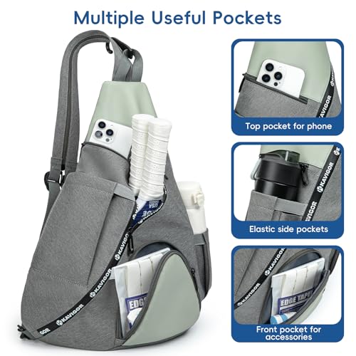 KAVIGOR Pickleball Bag, 7 Pockets & Upgraded Zippers, Lightweight Sling Bag with Detachable Strap & Water-Resistant Pocket