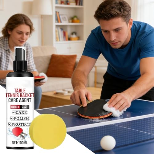 Table Tennis Paddle Cleaning Spray - Paddle Cleaning Spray with Sponge, Table Tennis Racket Protectant Agent,for Home Gym Sports Practice Training Exercise Workout Indoor