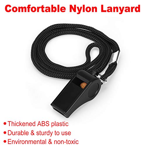 Fya Plastic Whistle with Lanyard, Loud Clear Black Whistles Bulk Great for Coaches, Referees, and Officials - color: 12PCS