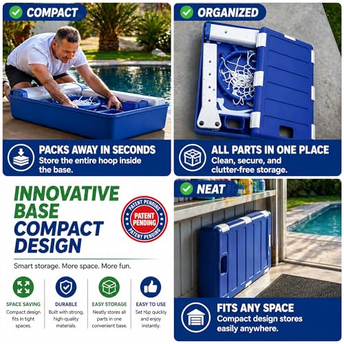 Play22 Pool Basketball Hoop Set - Large 33" Backboard, Adjustable Height Poolside Game with 7-Gal Water Bag in Base (58 lbs), Compact Storage, Durable for Sun & Pool Use, Includes 2 Balls & Pump