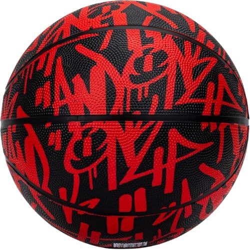 AND1 Street Ink Rubber Basketball: Official Regulation Size 7 (29.5 inches) Rubber Basketball - Deep Channel Construction Streetball, Made for Indoor Outdoor - color: Red