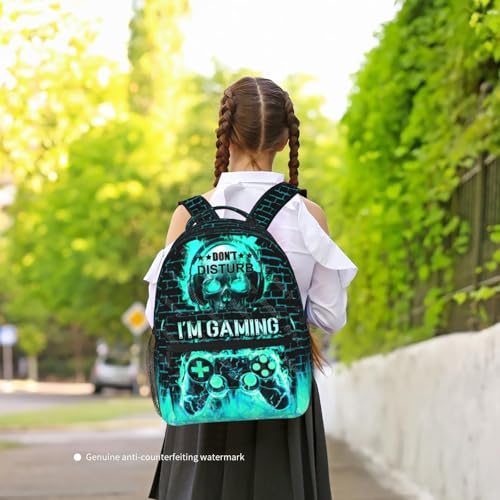 Video Game Backpack for Boys School Backpack for Kids Children Teens Elementary Middle School - Students Bookbag Ages 6-18, Waterproof Adjustable Game Bookbag Travel Daypack - color: Green Skull Game