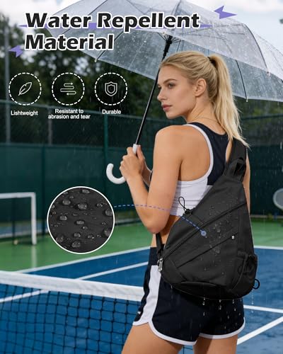 SEAFEW Black Pickleball Crossbody Sling Bag - Men's & Women's Pickleball Sports Backpack with Water Bottle Holder, Adjustable Pickleball - color: A1-black
